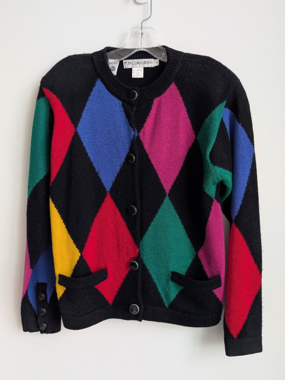 Vintage 80s JH COLLECTIBLES Harlequin Wool Cardigan | Small